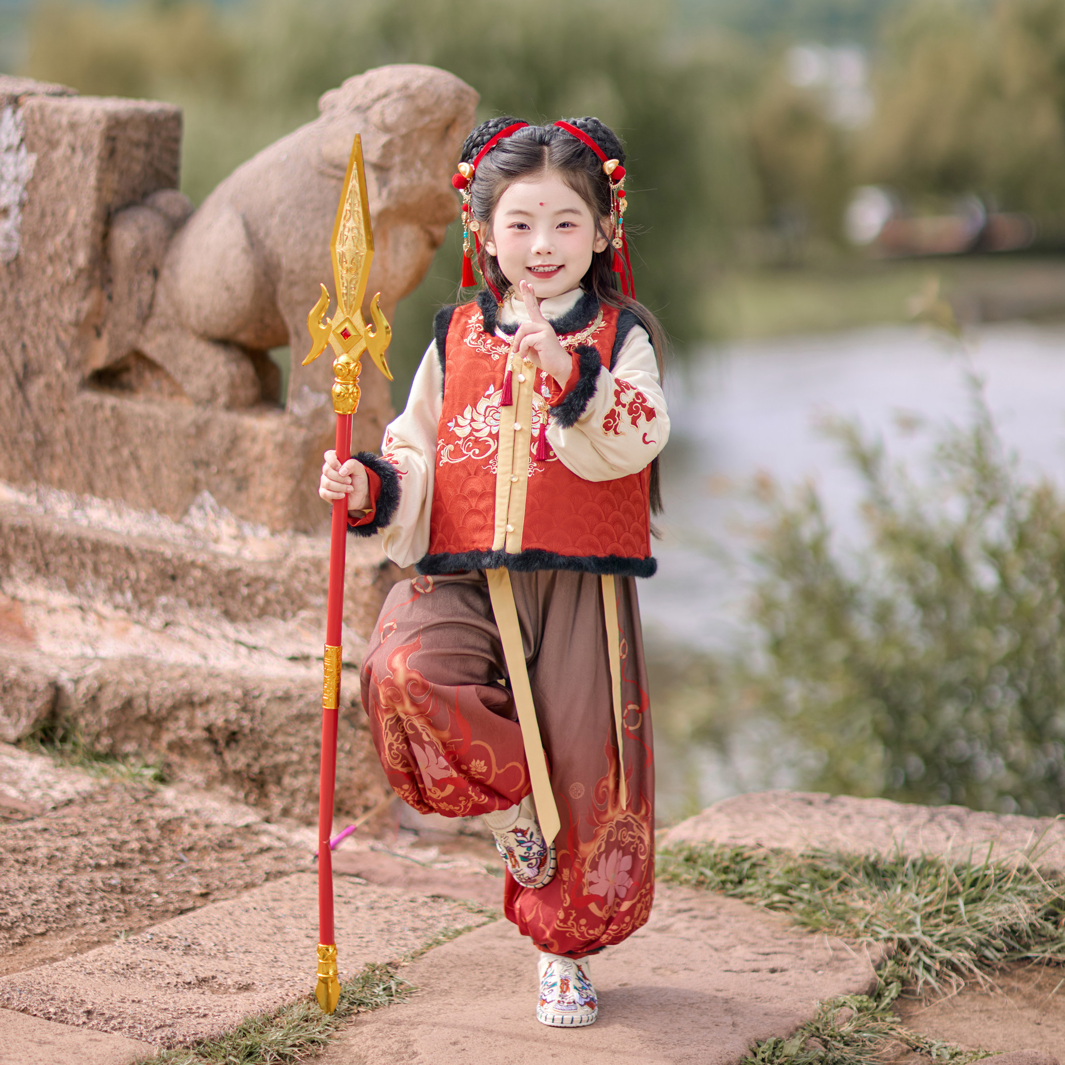 兮兮家儿童汉服冬款哪吒加厚套装国潮男孩女孩新年喜庆拜年服唐装,童装/婴儿装/亲子装,汉服,淘宝优惠券,粉丝福利购,淘宝优惠卷