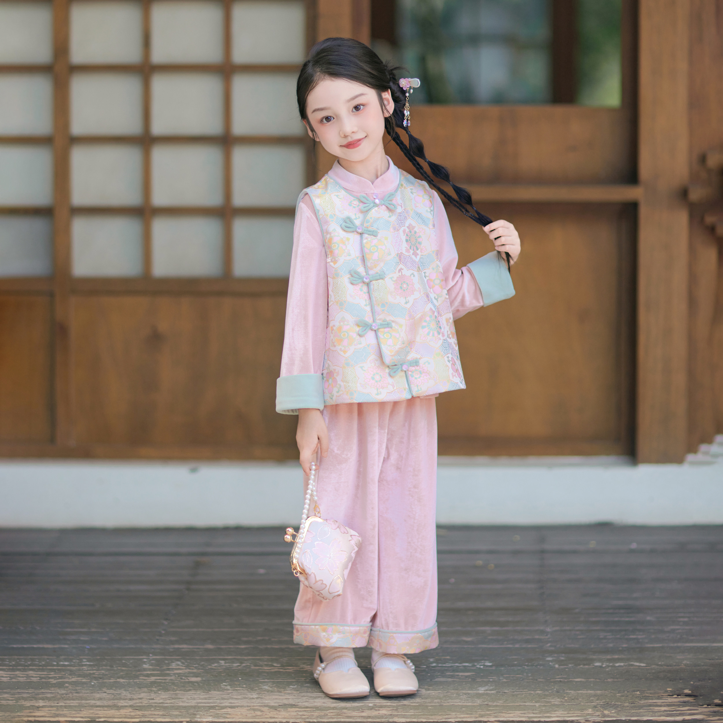 兮兮家中秋汉服女童国风新中式套装小女孩国风马甲三件套新款知絮,童装/婴儿装/亲子装,汉服,淘宝优惠券,粉丝福利购,淘宝优惠卷