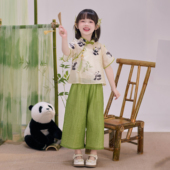 三件套女宝古风唐装 汉服女童2025夏季 国风裤 子套装 新款 儿童新中式