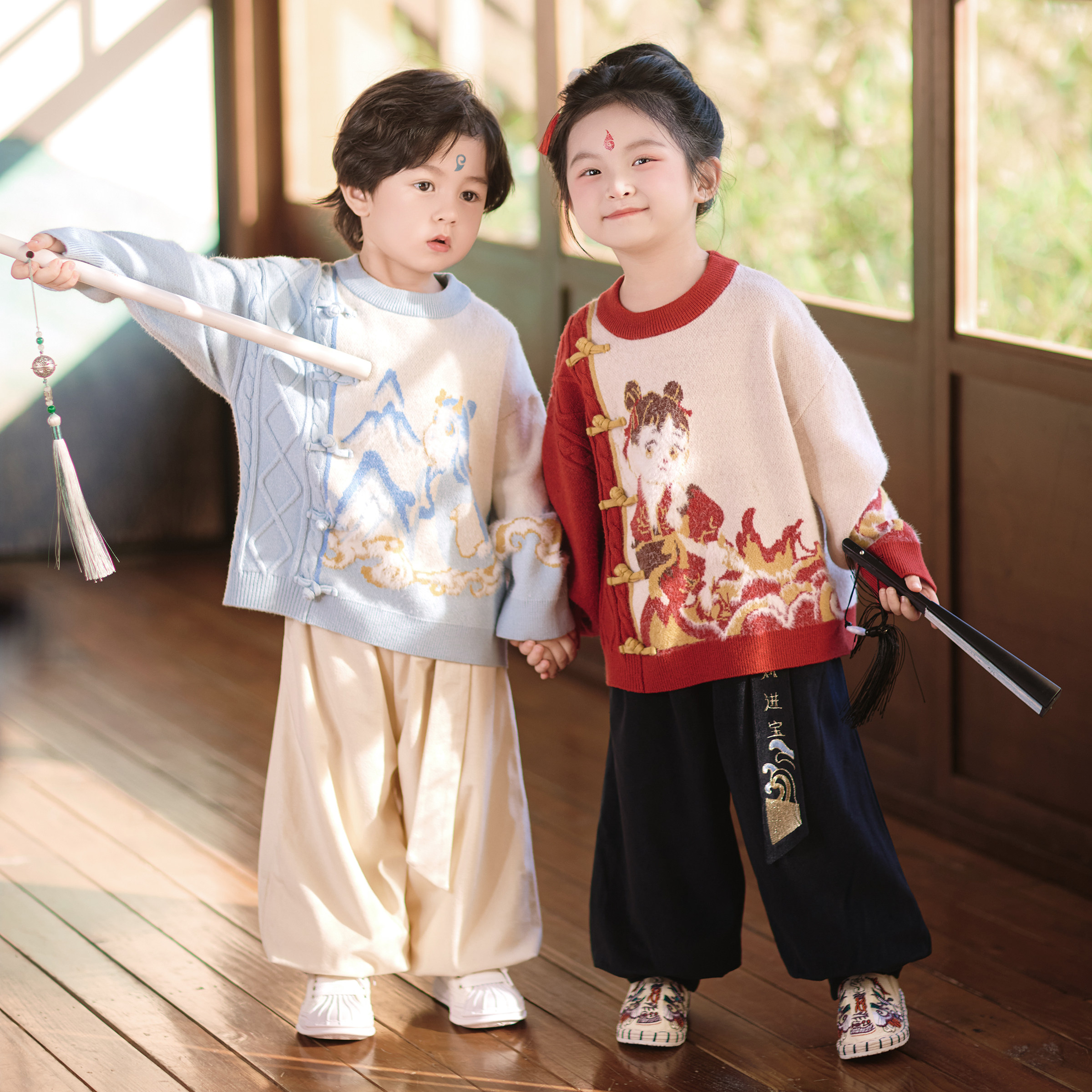 兮兮家儿童毛衣冬款中国风外穿男童女童套头哪吒敖丙针织衫小封神,童装/婴儿装/亲子装,唐装,淘宝优惠券,粉丝福利购,淘宝优惠卷