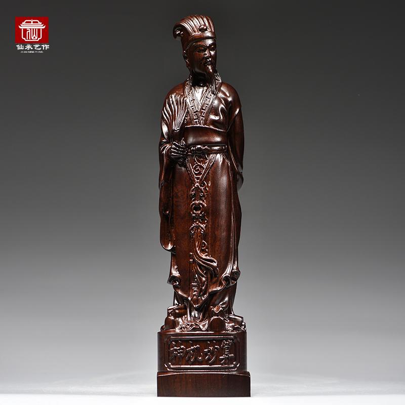 黑檀木雕三国人物诸葛亮雕像客厅书房孔明公仔中式工艺品雕塑摆件