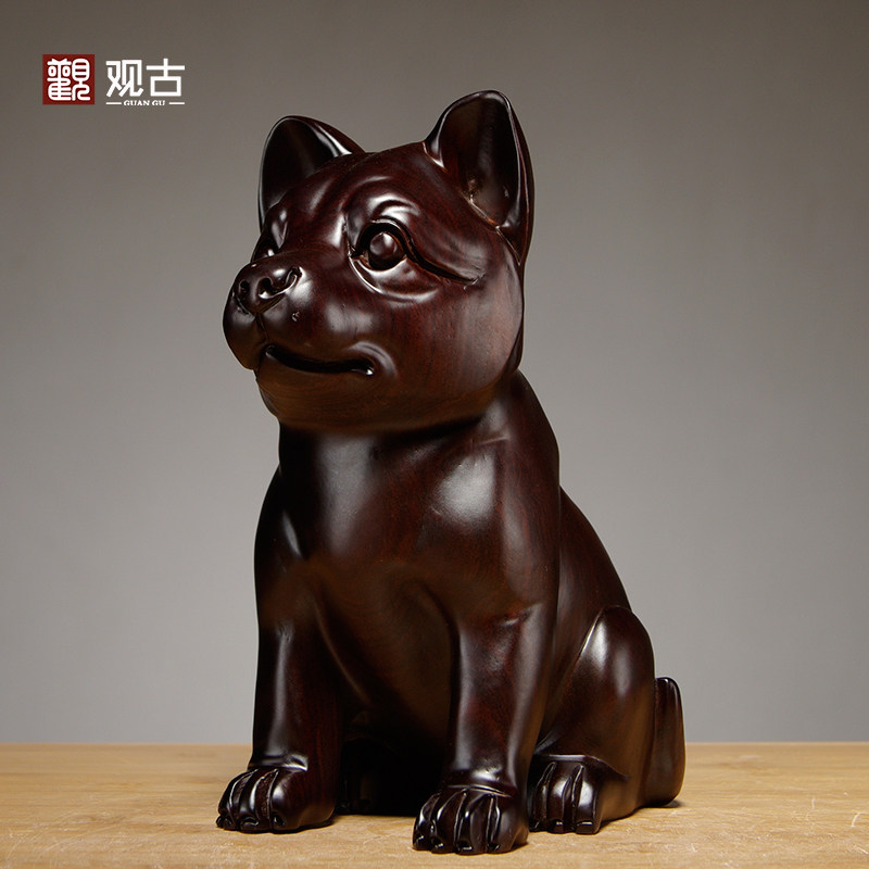 黑檀木雕十二生肖动物狗摆件家居补角吉祥物装饰摆设红木工艺礼品