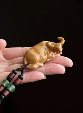 陶瓷土黄十二生肖水牛吉祥吊坠