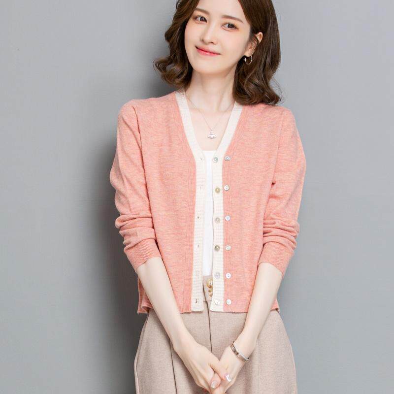 2024新款高级感v领配裙子春秋减龄宽松女上衣针织开衫小个子外套