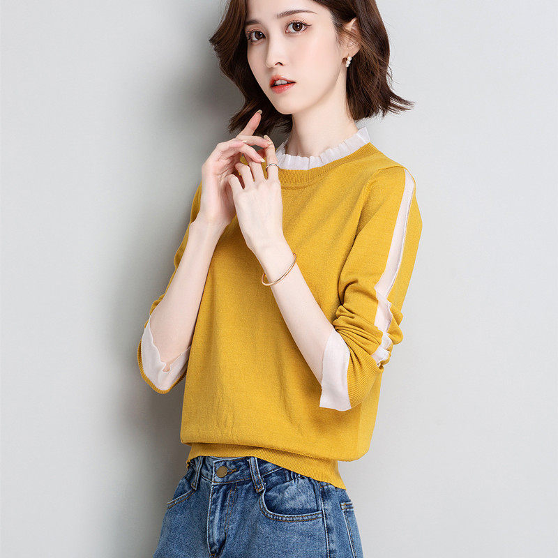 2024年新款女士套头木耳边减龄时尚百搭ins潮薄款空调针织衫上衣