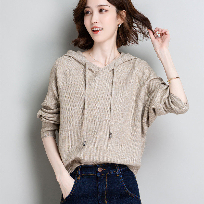 帽子衫毛衣女2024新款时尚连帽卫衣短款套头针织衫上衣宽松秋季