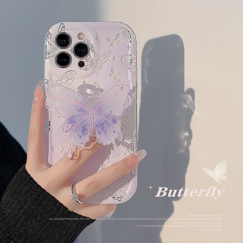 适用水彩蝴蝶15iphone13苹果手机壳16透明11气囊支架14promax温柔