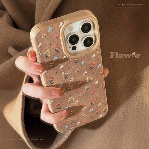 适用皮质温柔小碎花iphone16苹果15手机壳17promax复古13秋冬文艺