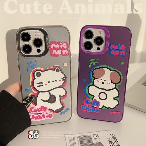 适用原创情侣卡通iphone14Promax手机壳16苹果13防摔17猫咪小狗15