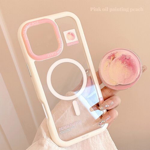 适用油画桃子磁吸支架16iPhone17ProMax苹果14手机壳15硬11亚克力