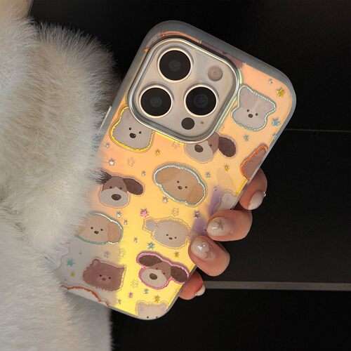 适用鎏金小狗脑袋iphone17手机壳17Promax镭射16电镀14趣味13硬15