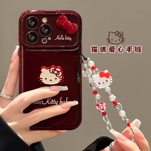 适用蝴蝶结kt猫链条苹果16PRO手机壳iphone18贴件17硅胶大视窗14