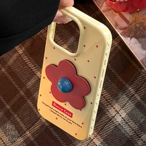 适用红色花朵苹果16手机壳iphone17promax12皮纹立体14复古13防摔