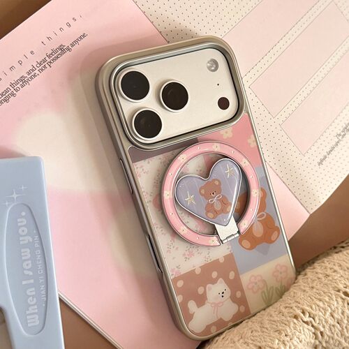 适用苹果17promax手机壳iphone16磁吸14拼色卡通小熊13磁吸支架15