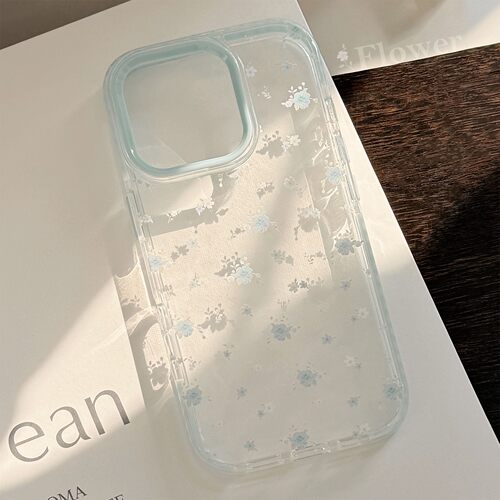 适用小清新iPhone16苹果15手机壳17promax温柔蓝花朵13透明11软套