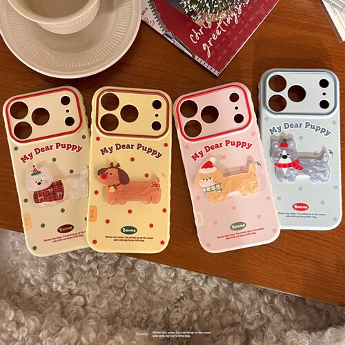 适用贝壳纹卡通小狗iphone17苹果16promax手机壳13立体14软15圣诞