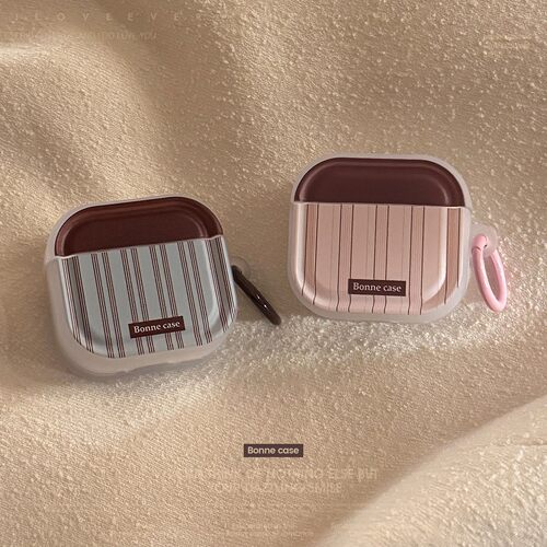 适用条纹撞色airpods3耳机套pro 2保护套4代蓝牙无线1挂环3个性棕