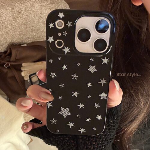 适用黑白星星iphone17手机壳苹果17pm防摔14个性涂鸦15软13简约16