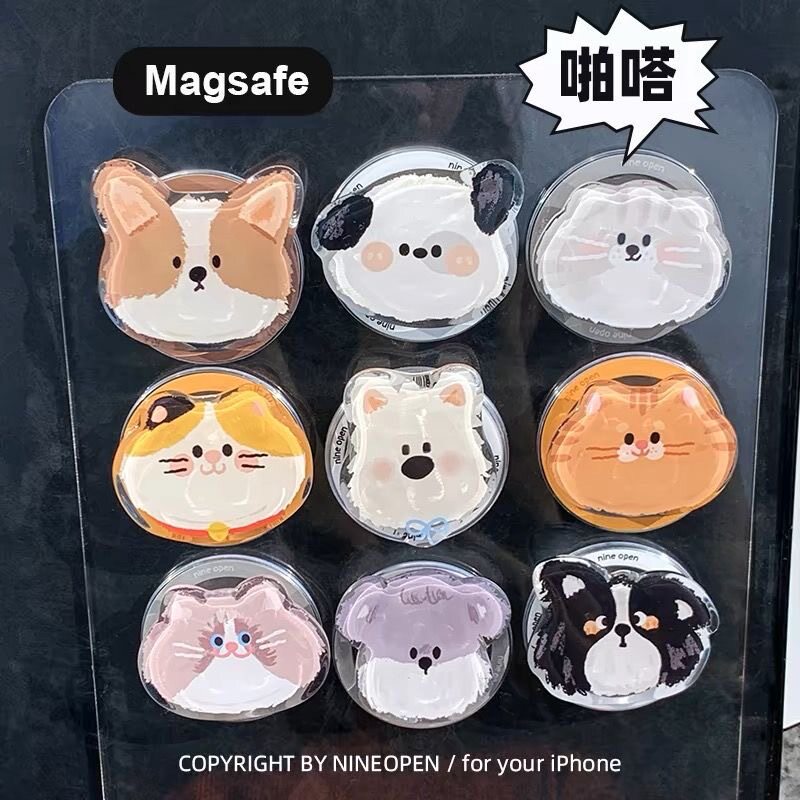 适用magsafe磁吸支架可爱柯基小狗猫咪指环扣手机支架背贴支撑架图片