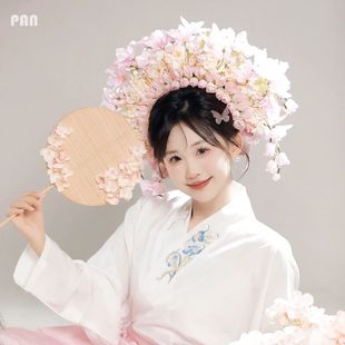 出租簪花汉服头花头饰女生发饰民族风可爱仙气仿真花发箍花环租赁