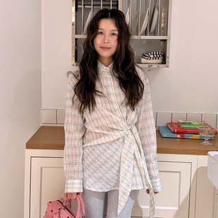 代购 温柔清新小碎花格纹收腰衬衫 BOUTIQUE 新款 L春季 韩国正品