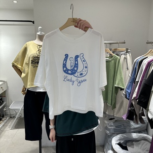 圆领气质宽松短袖 休闲风字母韩版 代购 日常T恤 KIRA韩国正品