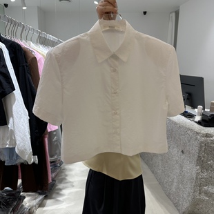 韩国正品代购 NEROLI 36春季新款简单基础版型卷边短袖翻领衬衫