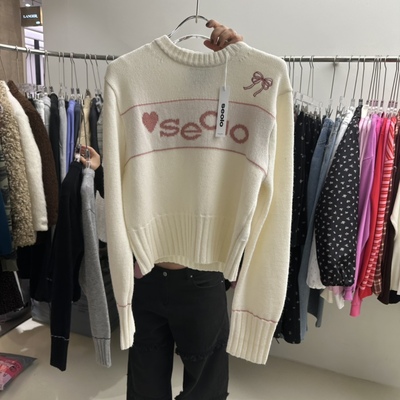 SEOLO韩国正品代购2025字母印花圆领套头毛衣女长袖针织衫