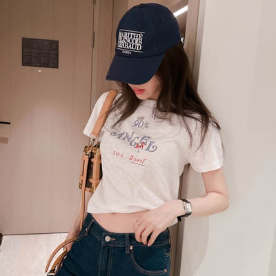 Partysu正品 韩国代购夏款干净简约圆领趣味天使印花休闲短袖T恤