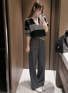 partysu韩国正品代购2025极简风高腰阔腿裤女直筒裤宽松休闲裤