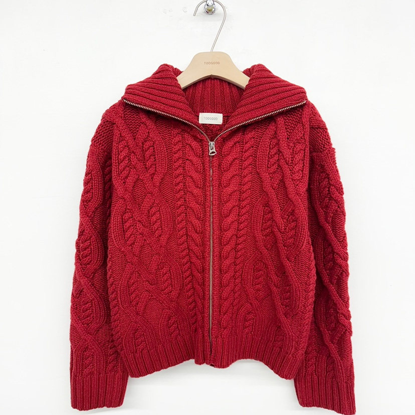 TOOGOOD韩国正品代购2025老钱风麻花纹拉链针织开衫女毛衣