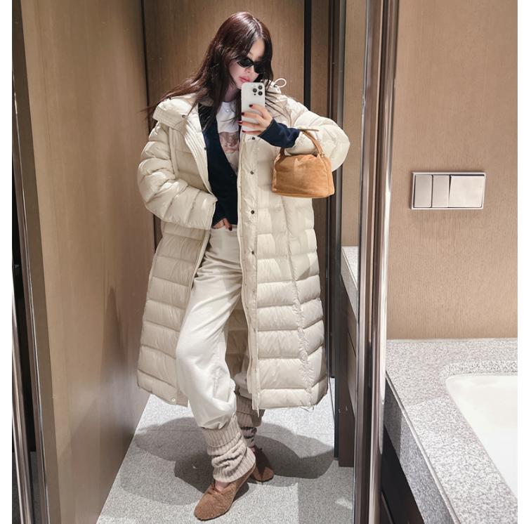 partysu韩国正品代购2025排骨羽绒服女中长款过膝连帽外套冬季