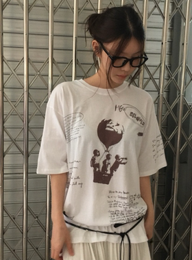 韩国正品代购 UNBOUND夏季新款松弛随性时髦满身印花圆领短袖T恤