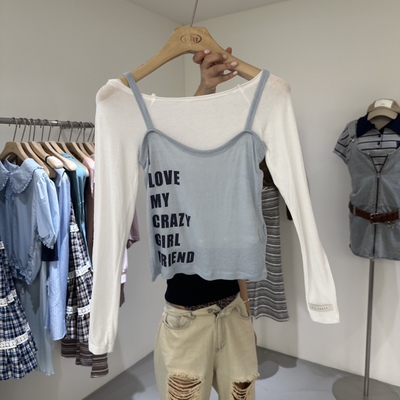 韩国正品代购 VAULT夏季新款休闲显瘦百搭短款甜酷字母印花背心