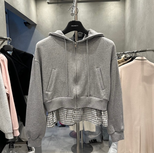 韩国正品代购春季新款休闲连帽卫衣女短款拉链抽绳运动外套上衣