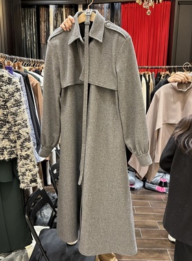 HERISH-HAUTE韩国正品代购2025通勤风毛呢长款风衣外套女翻领大衣