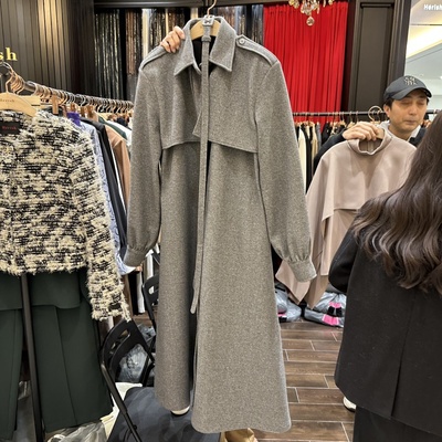 HERISH-HAUTE韩国正品代购2025通勤风毛呢长款风衣外套女翻领大衣
