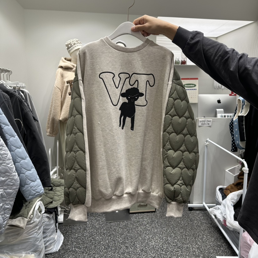 VINTAGE 888韩国正品代购2025韩版宽松圆领卫衣女加绒拼长袖上衣