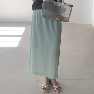 现货 韩国正品代购 LONG PEAK夏 清新纯色简洁利落长款直筒半身裙