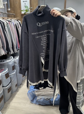 MARI CO韩国正品代购2025字母印花长袖T恤女宽松显瘦上衣