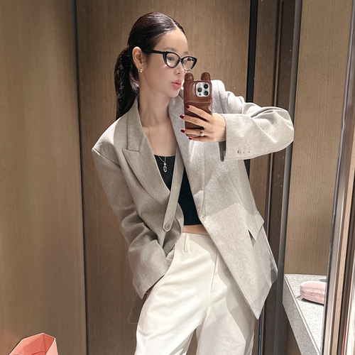Partysu正品 韩国代购秋 大牌风设计感宽松休闲羊毛西装外套女