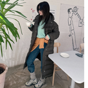 partysu韩国正品代购2025长款排骨羽绒服女冬季加厚保暖连帽外套