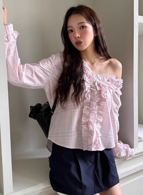 TEMPTING秋 韩国代购 简约通勤气质减龄V领宽松时尚甜美长袖衬衫