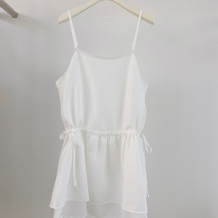 新款 SERIN春季 韩系抽绳收腰双层荷叶边吊带连衣裙 代购 韩国正品