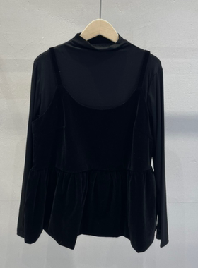 SERIN韩国正品代够丝绒吊带背心+长袖T恤套装女叠穿气质时尚套装