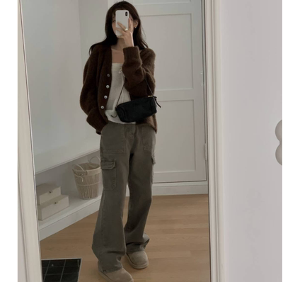 MIELLE韩国正品代购2025复古工装风直筒牛仔裤女宽松日常百搭长裤