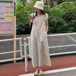 韩国代购夏款 休闲经典百搭款简约宽松减龄学院风背带连衣裙