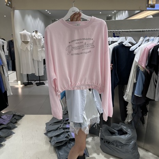 韩国正品代购 BENE春季新款宽松简洁休闲百搭长袖抽绳收腰下摆T恤