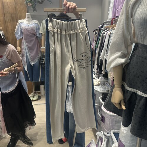 韩国正品代购 MARI CO春季新款个性假两件拼接设计甜酷风牛仔裤