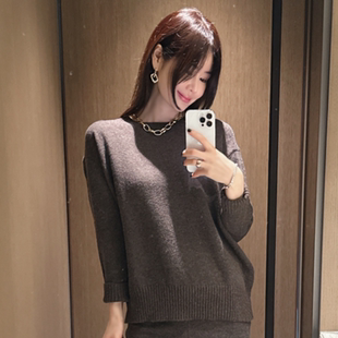 partysu韩国正品代购2025慵懒风圆领针织衫女长袖宽松毛衣冬百搭